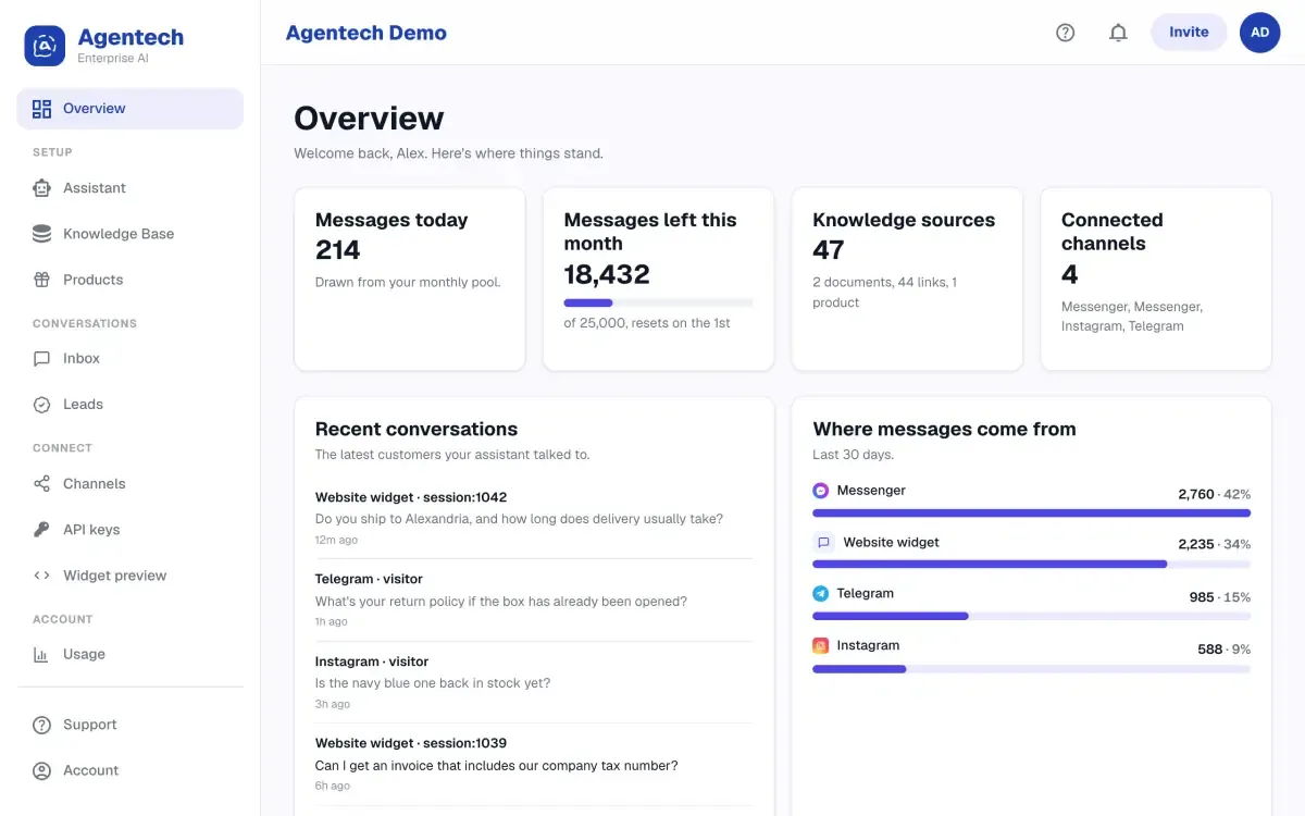 Agentech Assistant — Multi-Tenant RAG Platform (AI Chatbot as a Service)